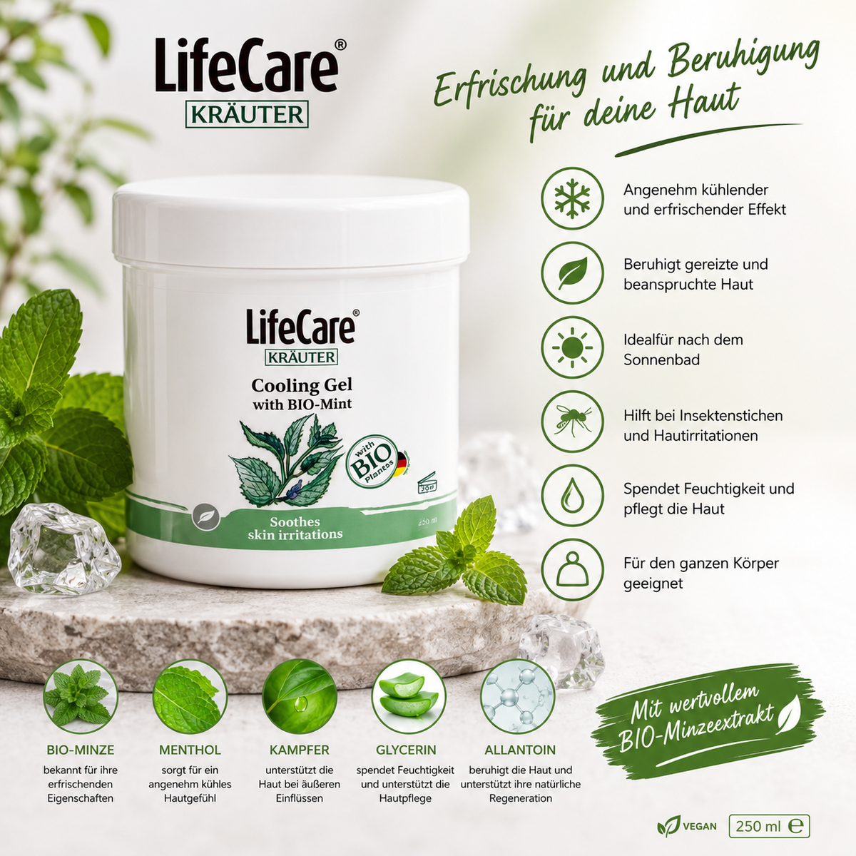 Life Care® Reizungsberuhigendes Gel mit BIO-Minze 250 ml