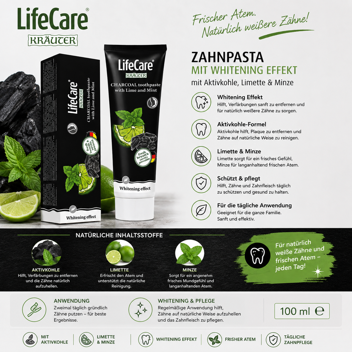 Zahnpasta mit whitening Effekt, Life Care®