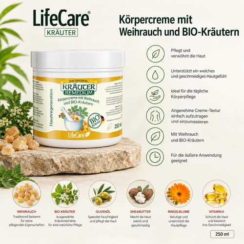 Körpercreme mit Weihrauch und BIO-Kräutern, 250 ml, Life Care®