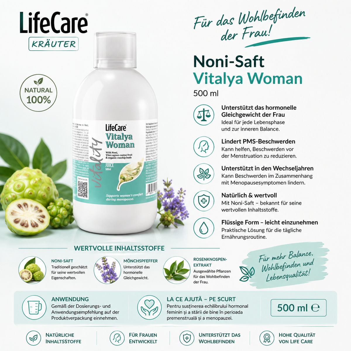 Noni-Saft Vitalya Woman, 500 ml, Life Care®