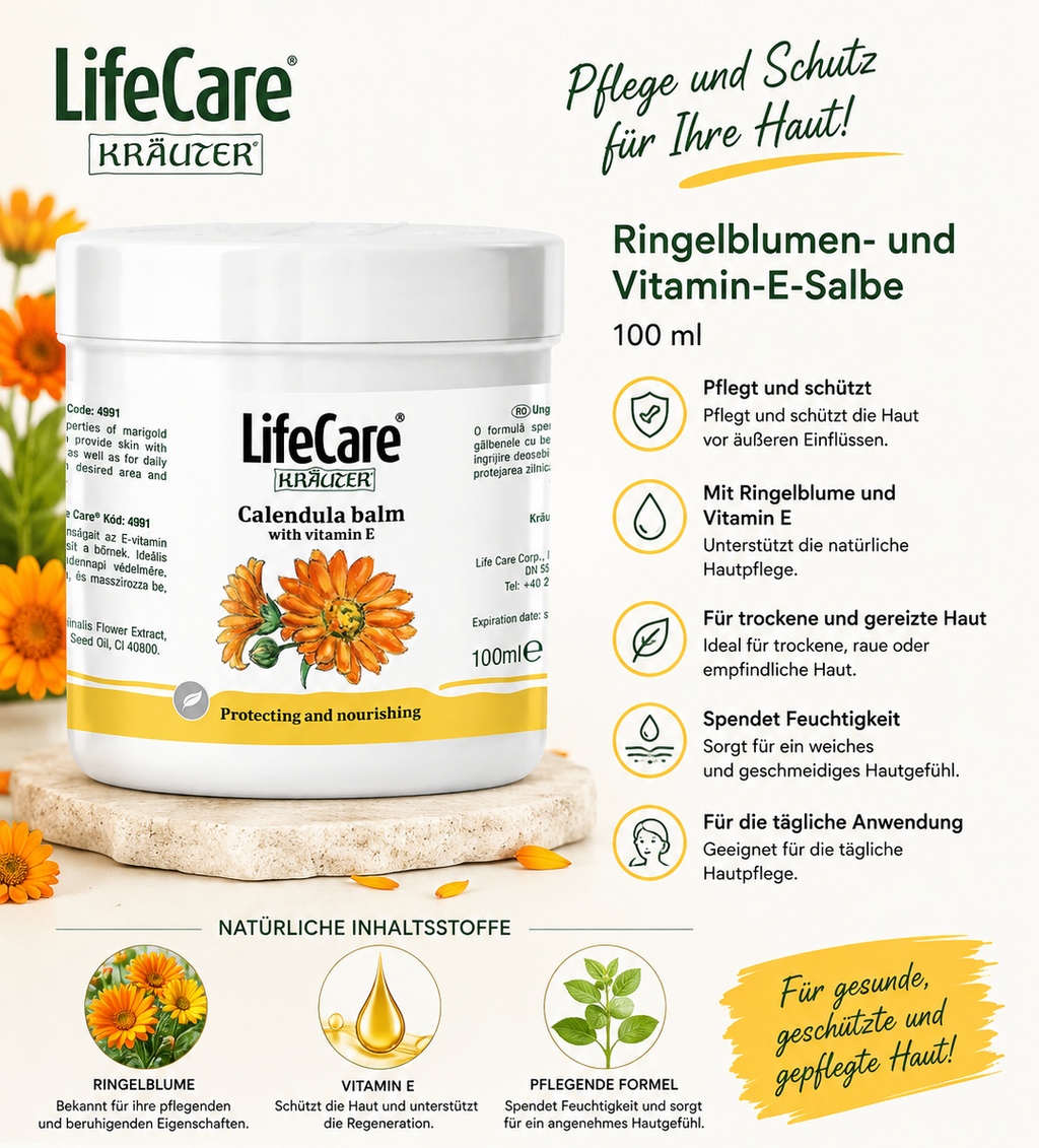 Ringelblumen- und Vitamin-E-Salbe, 100 ml, Life Care®