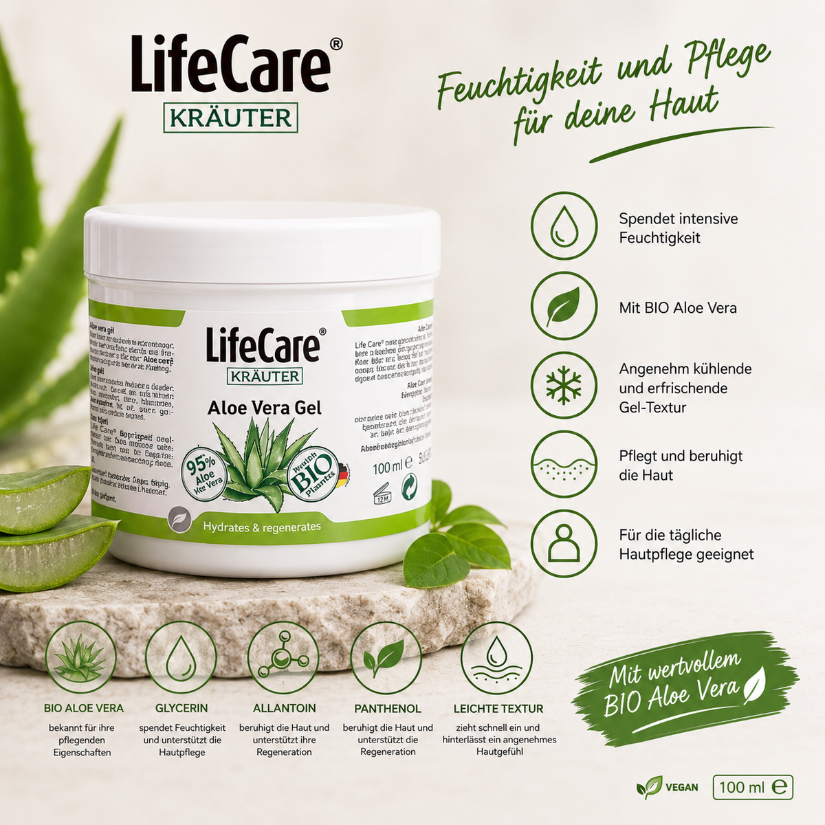 Life Care® Aloe Vera Gel mit BIO Aloe Vera 100 ml