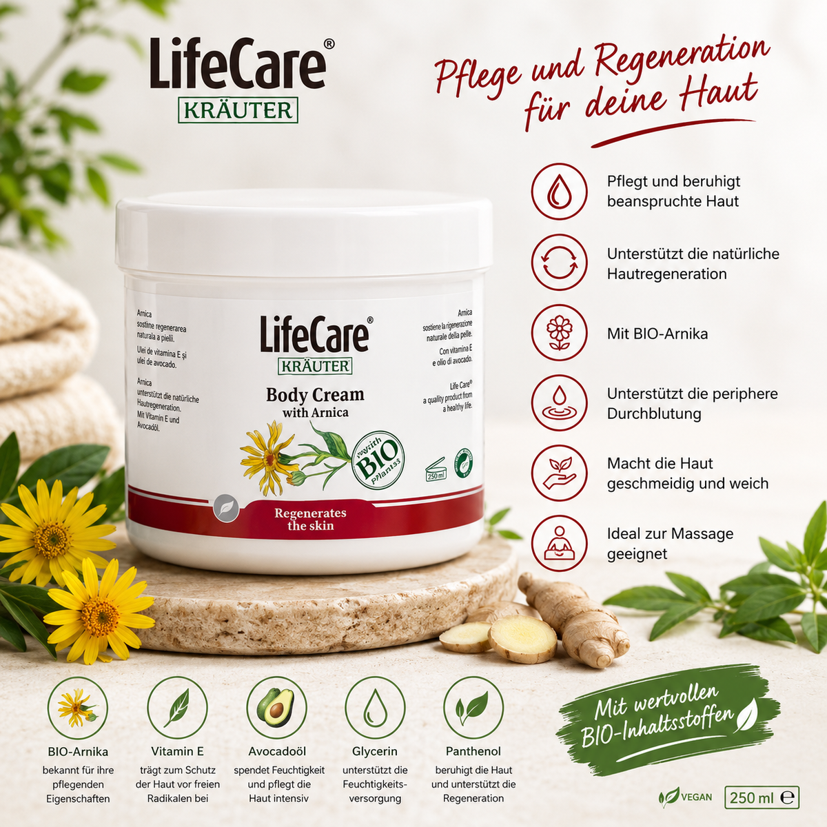 Life Care® Regenerierende Körpercreme mit BIO Arnika 250 ml